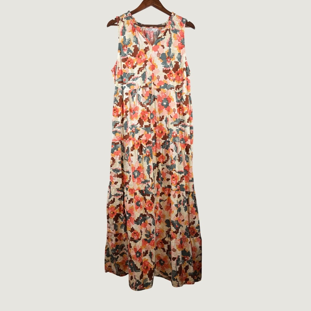 Sonoma Tiered Maxi Dress Women XL Cottagecore Summer Vacation Abstract Bohemian
